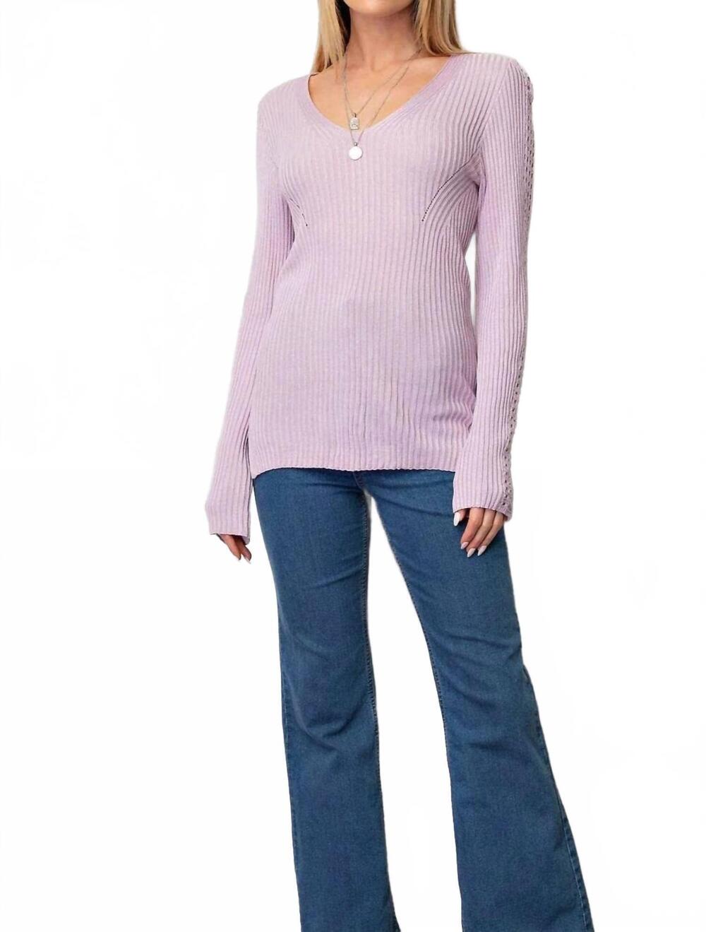 NEW KORI lovely ribbed v-neck sweater in lavender
